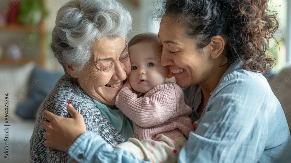 Three Generations Hugging Baby Three Generations Hugging Baby