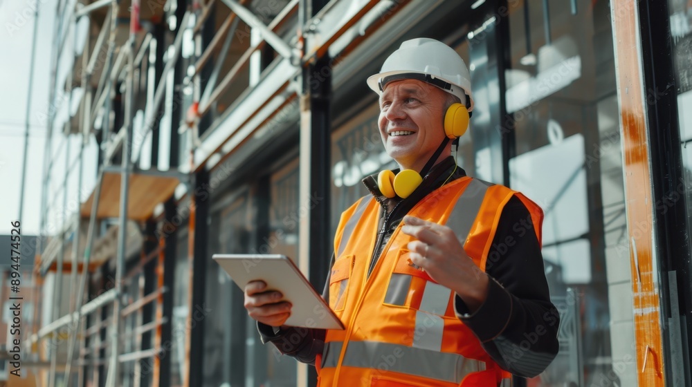 The construction worker with tablet The construction worker with tablet