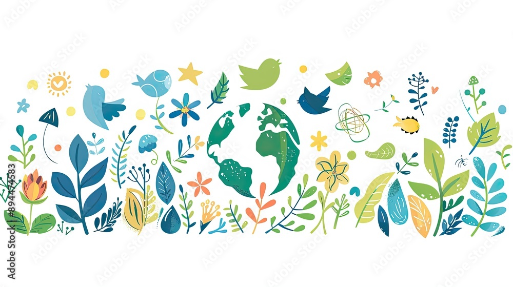 Creative Earth Day illustration with environmental symbols on white Creative Earth Day illustration with environmental symbols on white