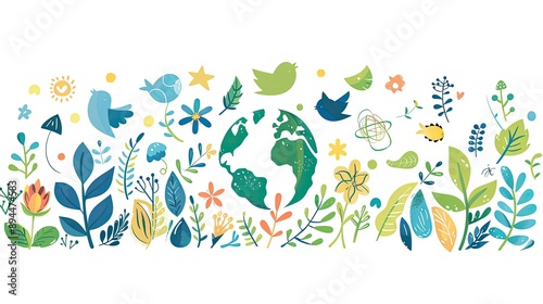 Creative Earth Day illustration with environmental symbols on white