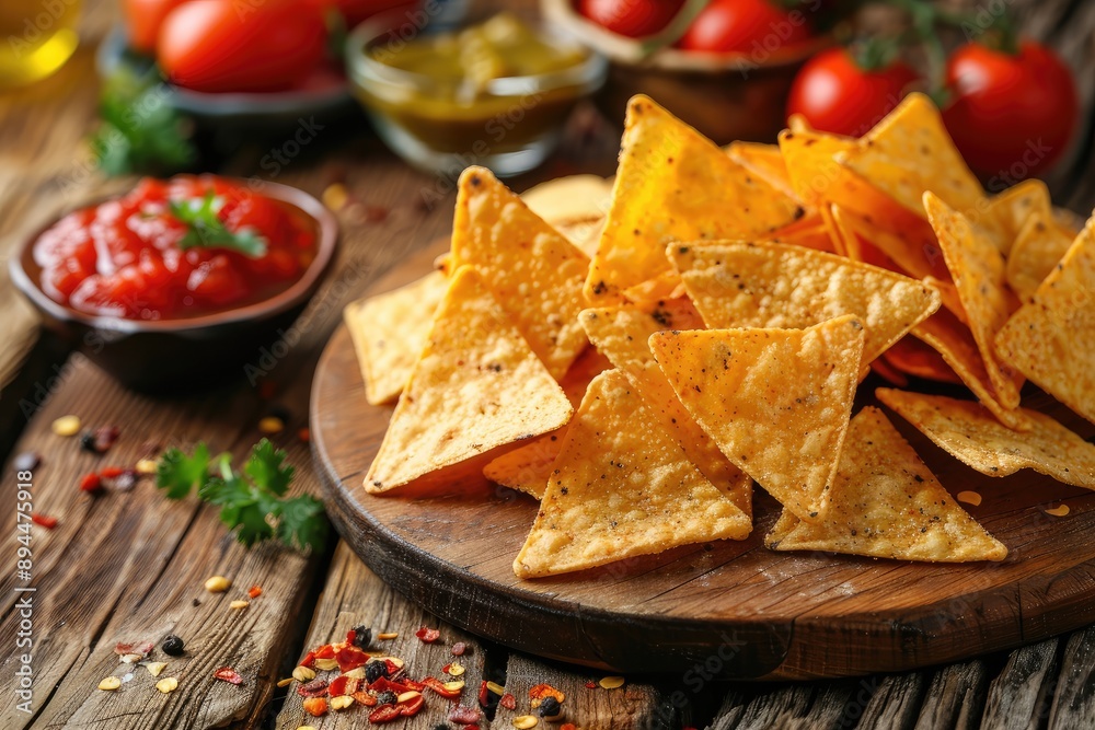 A plate of crispy tortilla chips. Perfect for showcasing a Mexican-themed food or beverage. A plate of crispy tortilla chips. Perfect for showcasing a Mexican-themed food or beverage.
