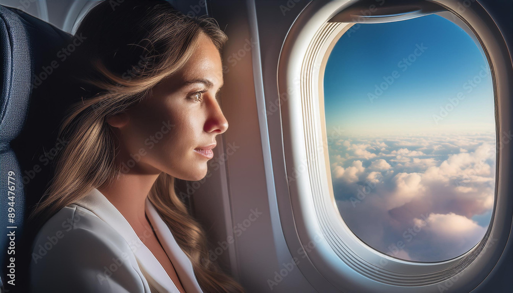 Fototapeta premium Frau im Flugzeug