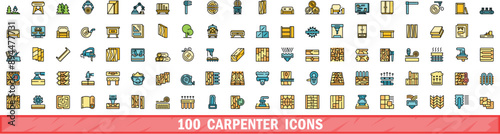 100 carpenter icons set. Color line set of carpenter vector icons thin line color flat on white