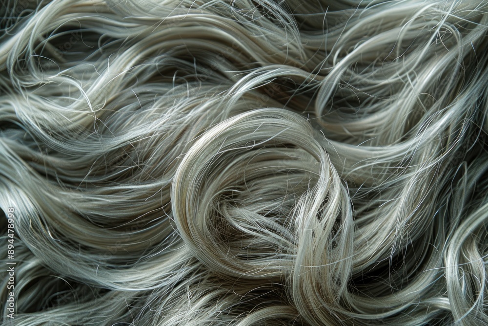 Close-up shot of gray wavy hair. Ideal for illustrating hair care products or for beauty and fashion projects. Close-up shot of gray wavy hair. Ideal for illustrating hair care products or for beauty and fashion projects.