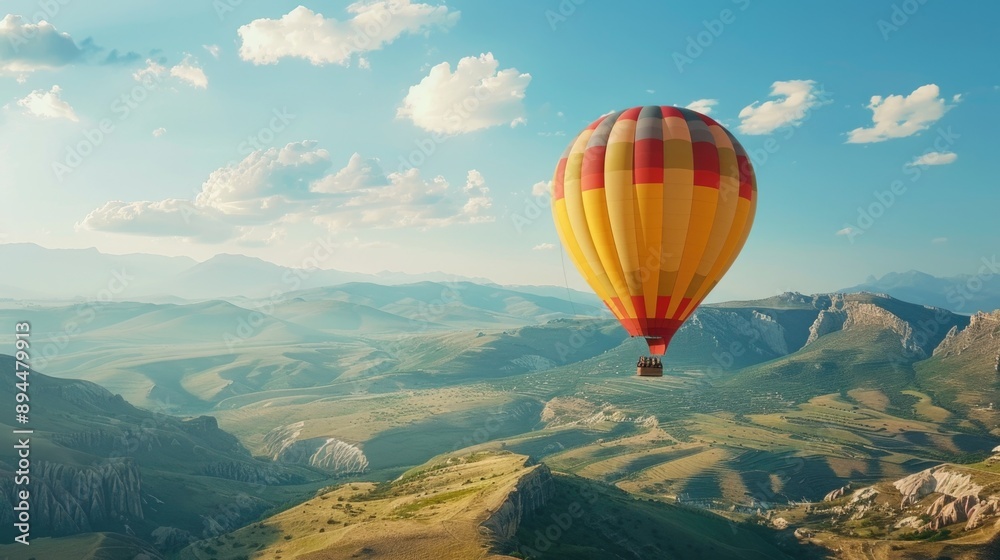 Obraz premium Colorful hot air balloons flying over the mountains