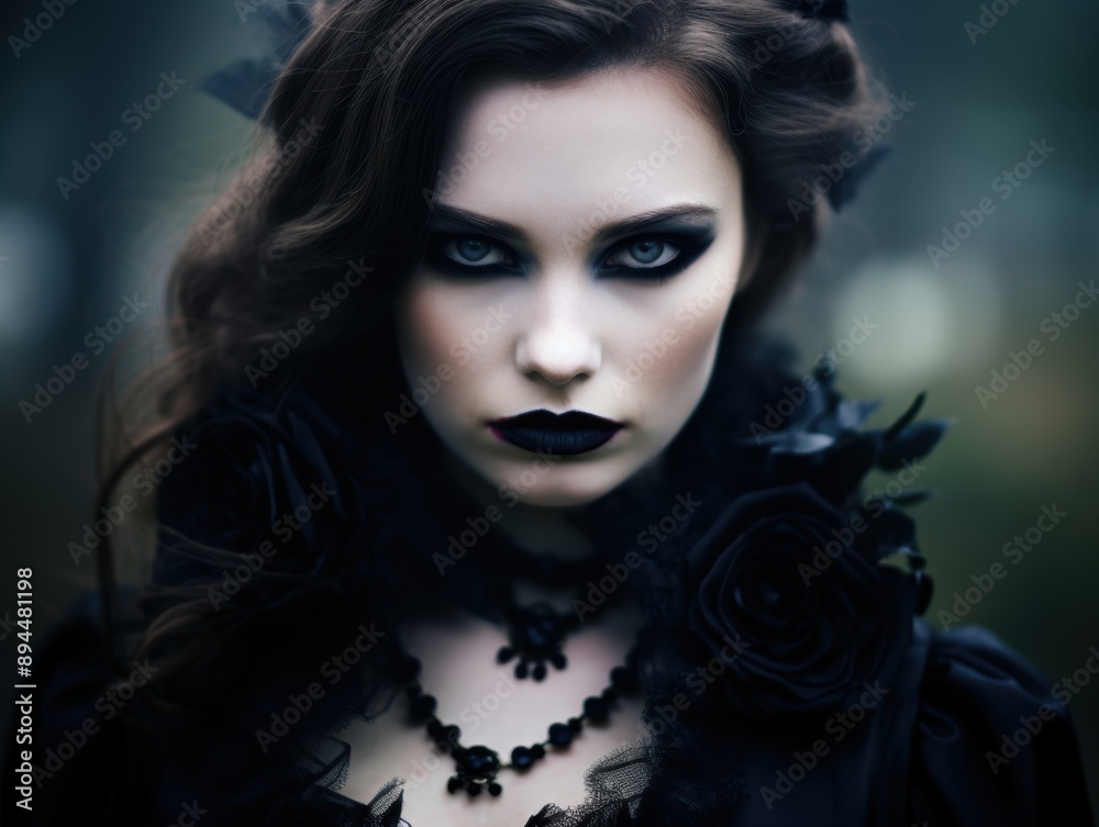 Mysterious gothic woman with dark makeup and jewelry Mysterious gothic woman with dark makeup and jewelry