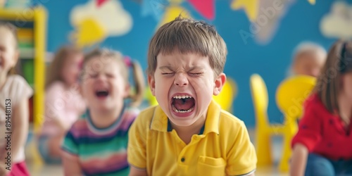 Obraz na płótnie young boy crying, having a tantrum at school