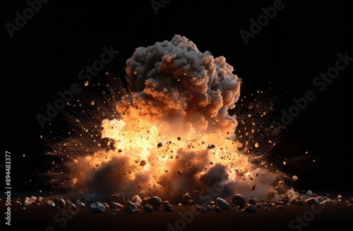 Powerful explosion with fire and smoke photo