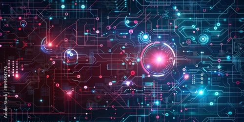 Wallpaper Mural Abstract futuristic circuit board with glowing connections and nodes representing data and technology. Torontodigital.ca