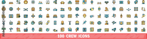 100 crew icons set. Color line set of crew vector icons thin line color flat on white