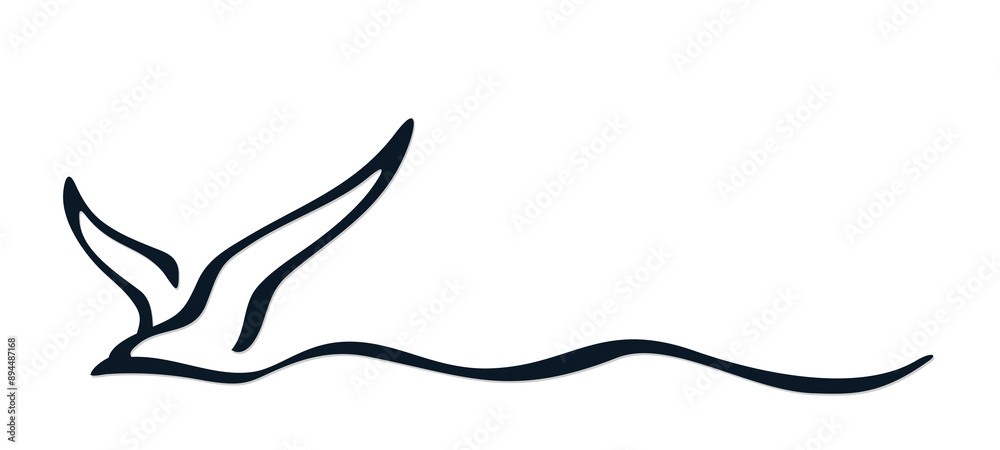 The stylized seagull symbol in the sea.
The stylized seagull symbol in the sea.