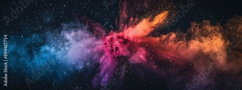 Colorful powder explosion isolated on black background