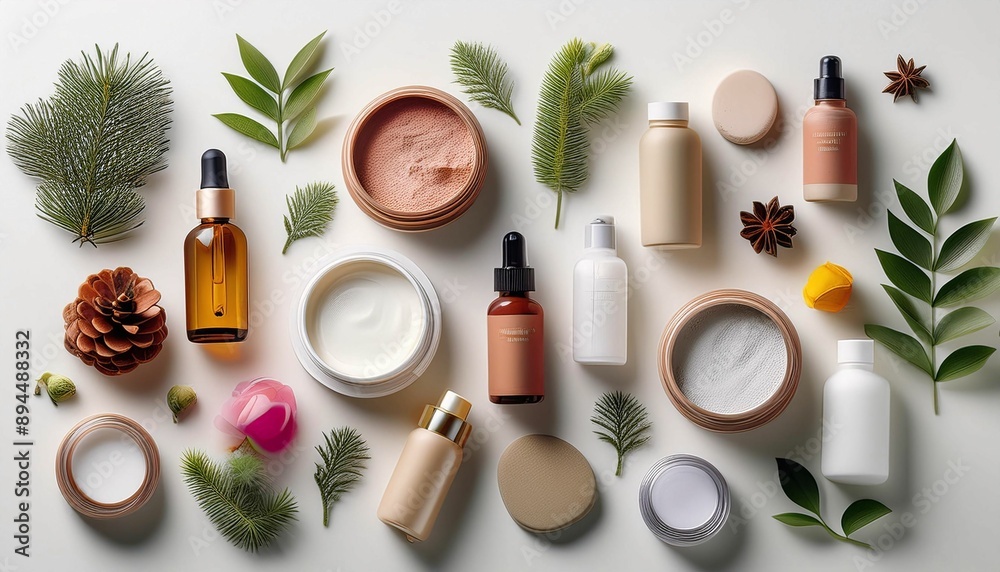 Aerial View of Neatly Arranged Cosmetic Products Aerial View of Neatly Arranged Cosmetic Products