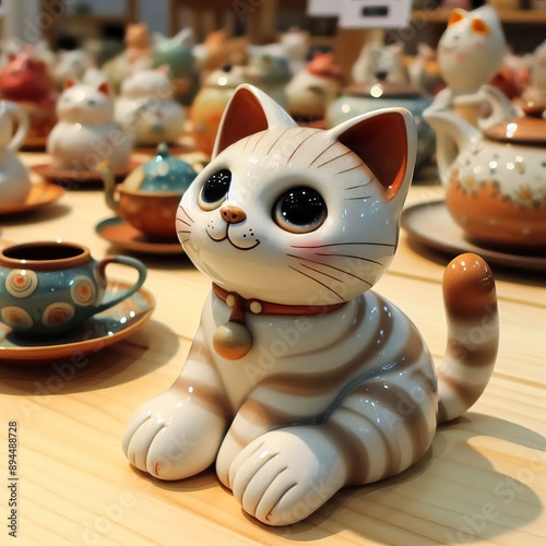 150 41. Ceramic Cat Sculpture_ A whimsical sculpture of a cat ma photo