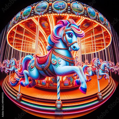 152 86. A holographic image of a whimsical carousel, with bright