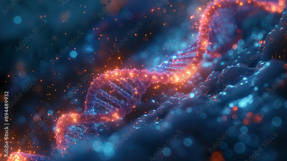 Visual of a DNA structure set against a background, representing genetic research and molecular science with a contemporary touch. Visual of a DNA structure set against a background, representing genetic research and molecular science with a contemporary touch.