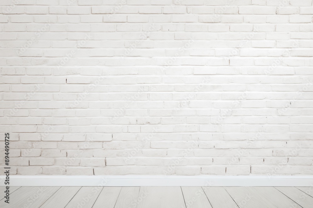 Fototapeta premium brick wall white color and wooden plank floor for background or texture