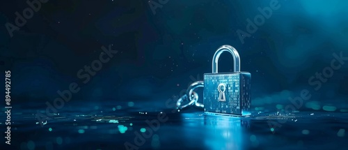 Digital padlock for computing system on dark blue background, cyber security technology for fraud prevention and privacy data network protection concept photo