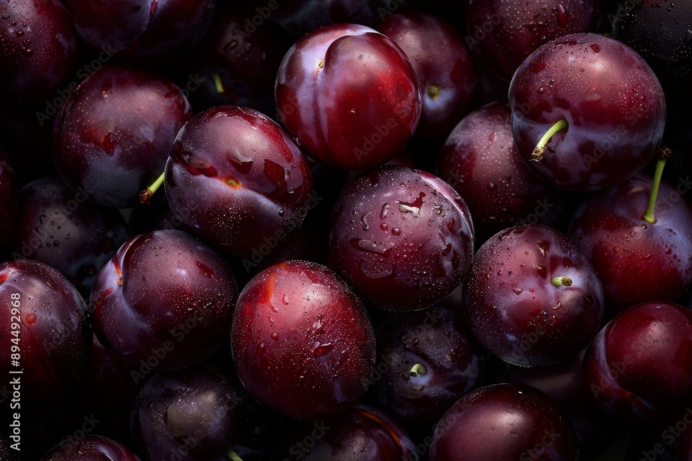 Fresh ripe damson plums rotating close-up top view.. Beautiful simple AI generated image in 4K, unique. Fresh ripe damson plums rotating close-up top view.. Beautiful simple AI generated image in 4K, unique.