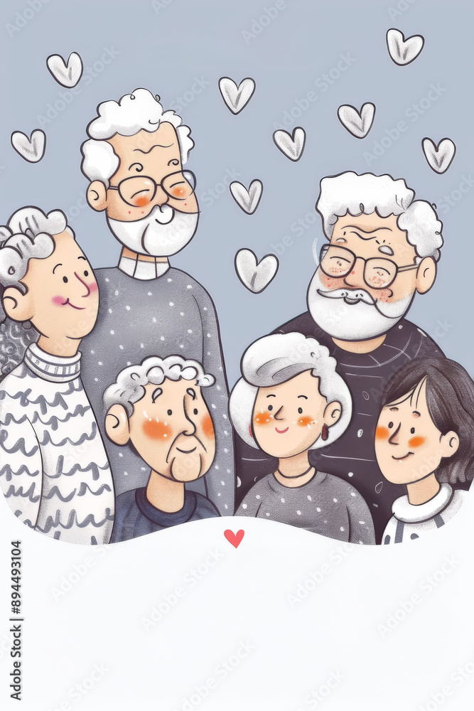 Happy Family Gathering with Grandparents Illustration Happy Family Gathering with Grandparents Illustration