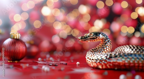 Chinese New Year Ornaments on Red Background