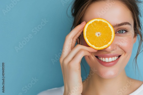 Woman Holding Orange Slice Over Eye