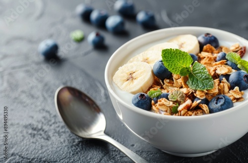 Granola, Banana, and Blueberry Breakfast Bowl