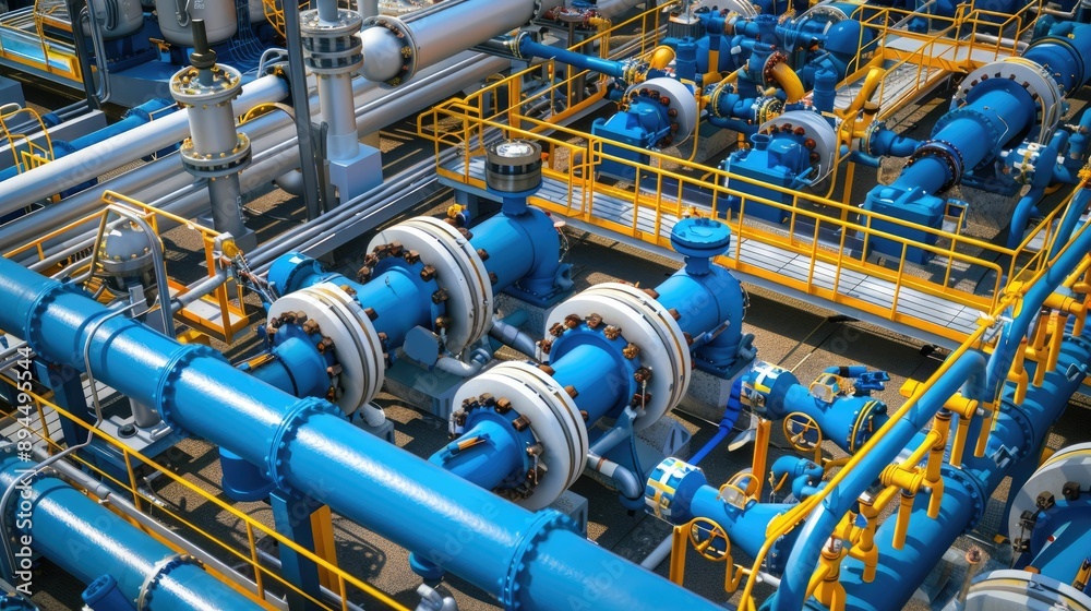 Network of interconnected industrial pipes and valves Network of interconnected industrial pipes and valves