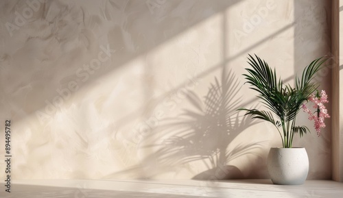 Palm Plant Shadow on Pink Wall