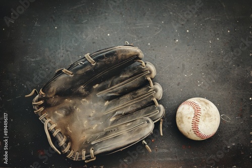 Worn Baseball Glove and Ball