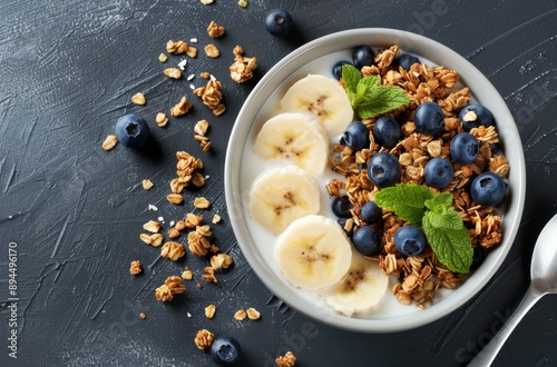 Granola, Banana, and Blueberry Breakfast Bowl
