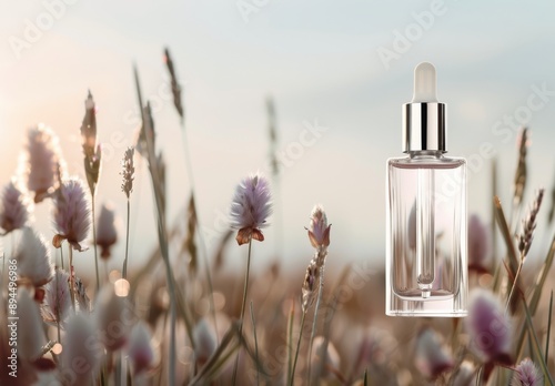 Glass Dropper Bottle in Field of Flowers