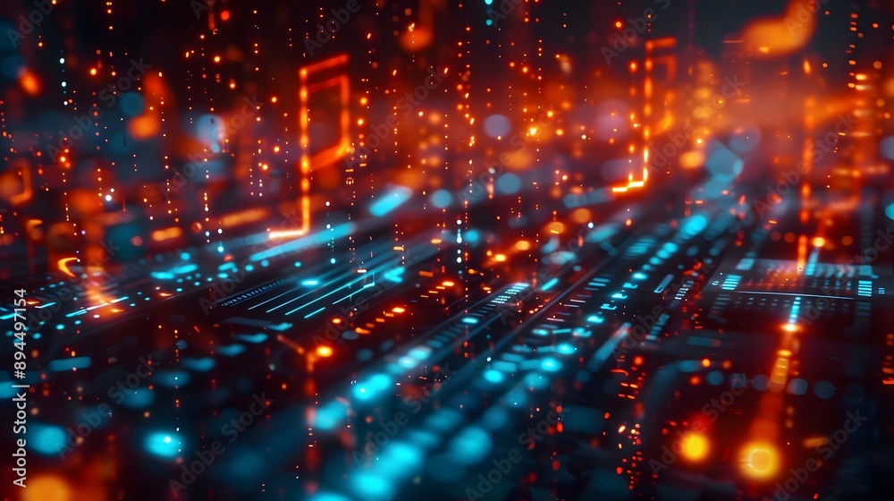 High-Resolution Futuristic 3D Background with Colorful Digital Lights and Tech Elements High-Resolution Futuristic 3D Background with Colorful Digital Lights and Tech Elements