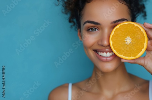 Woman Holding Orange Slice Over Eye