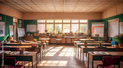 Wallpaper Mural Uninhabited classroom in educational institution natural sunlight. Generative AI Torontodigital.ca