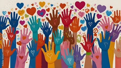 hand prints, group of diverse people of multicultural and multiethnic, equality, humanity 