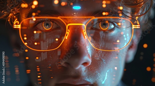 Exploring the Future of Technology: A Close-Up of a Person's Eye Reflecting Data and Digital Insights