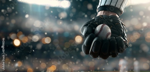 Baseball Glove Catching Ball In Stadium