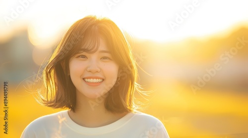 Smiling Woman in Sunlit Field