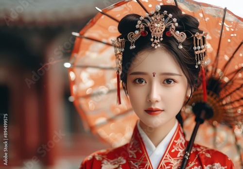 Woman in Red Dress With Hair Ornament