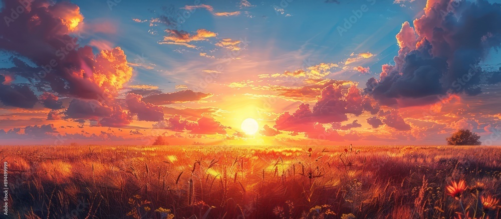 Golden Hour Sunset Over a Field of Wheat Golden Hour Sunset Over a Field of Wheat