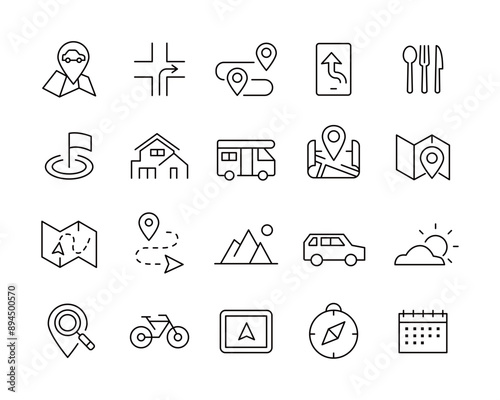 Road Trip Icons - Vector Line. Editable Stroke.