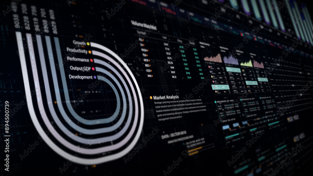 Fototapeta premium Dynamic data visuals for business info graphics, animated charts, and data-driven insights for a business meeting mock-up. Explore the world of trading, stock exchanges, and crypto