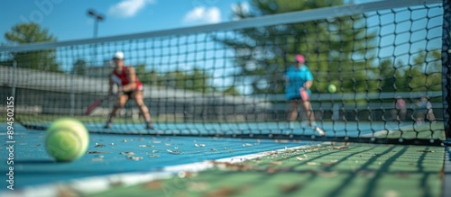 Tennis Ball on the Court with Players in Background