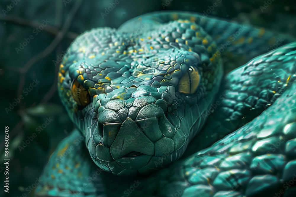 Fototapeta premium Highresolution image capturing the intricate scale pattern of a green snake with vivid details