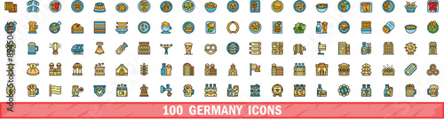100 germany icons set. Color line set of germany vector icons thin line color flat on white