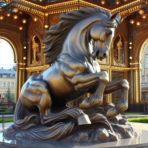  A bronze sculpture of an animal, capturing its form and charact photo
