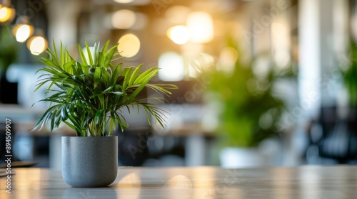 Stimmungsvolle Lichter am Schreibtisch – Potted Plant und Laptop in gemütlichem Ambiente