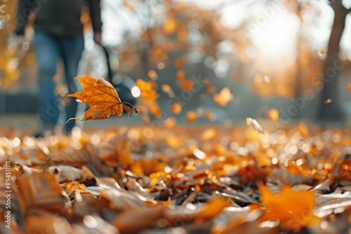 Man Blowing Leaves in Fall
