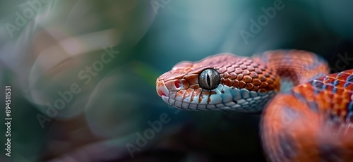 Red Snake With Blue Eyes on a Leaf